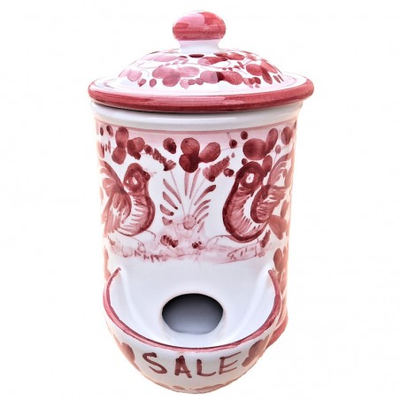 Salt holder majolica ceramic Deruta red arabesque