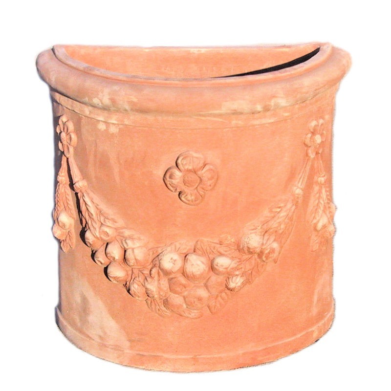 Vaso da parete in terracotta con festone e rosone lavorato a mano modello Assisi