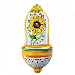 Acquasantiera ceramica maiolica Deruta dipinta a mano decoro girasole