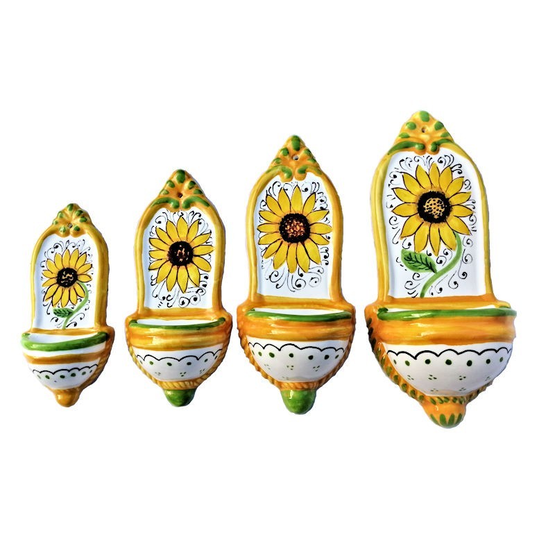 Set 4 holy water font majolica ceramic Deruta sunflower