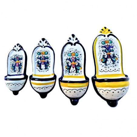 Set 4 acquasantiere ceramica maiolica Deruta dipinte a mano decoro ricco Deruta blu