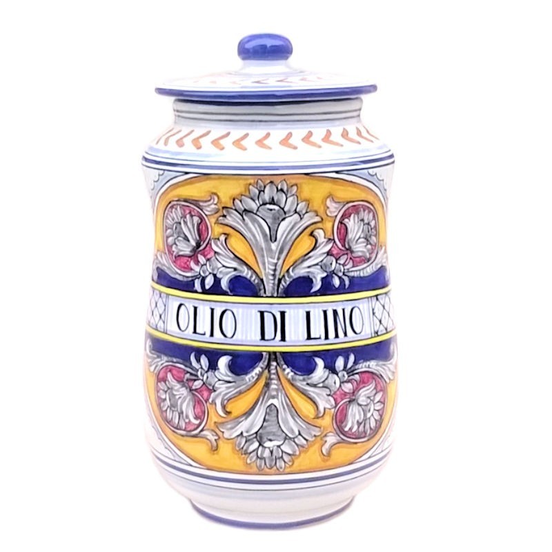 Albarello vaso farmacia ceramica maiolica Deruta dipinto a mano decoro Grottesche