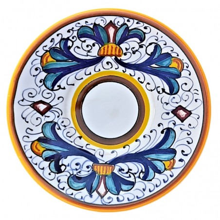 Piattino tazzina caffè ceramica maiolica Deruta dipinto a mano decoro Ricco Deruta Giallo