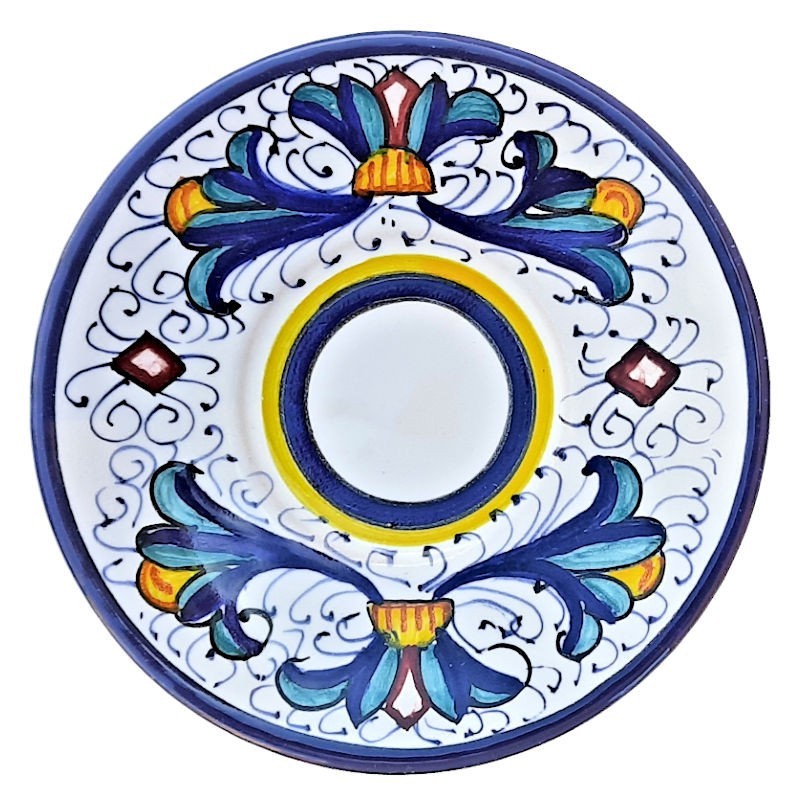 Piattino tazzina caffè ceramica maiolica Deruta dipinto a mano decoro Ricco Deruta blu