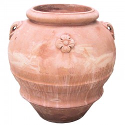 Big terracotta jar with rosette handmade narrow mouth