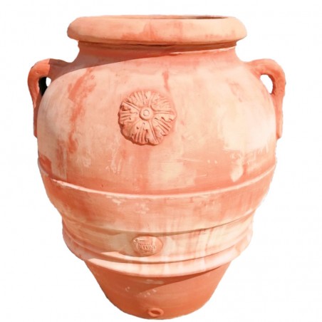 Big terracotta jar with rosette and handles hand made Cm. 130