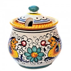 Zuccheriera ceramica maiolica Deruta dipinta a mano decoro Raffaellesco