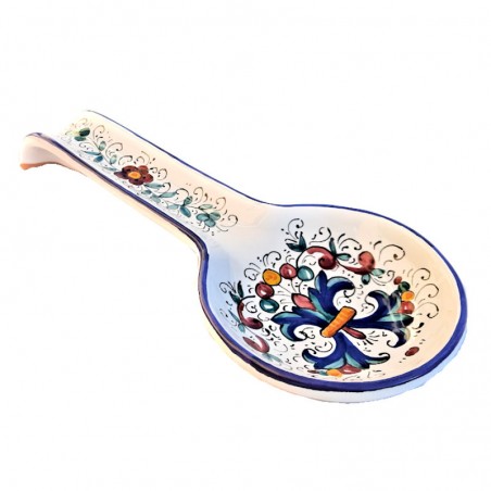 Poggiamestolo ceramica maiolica Deruta dipinto a mano decoro Ricco Deruta Blu