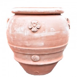 Big terracotta jar with rosette and handles hand made model wide mouth