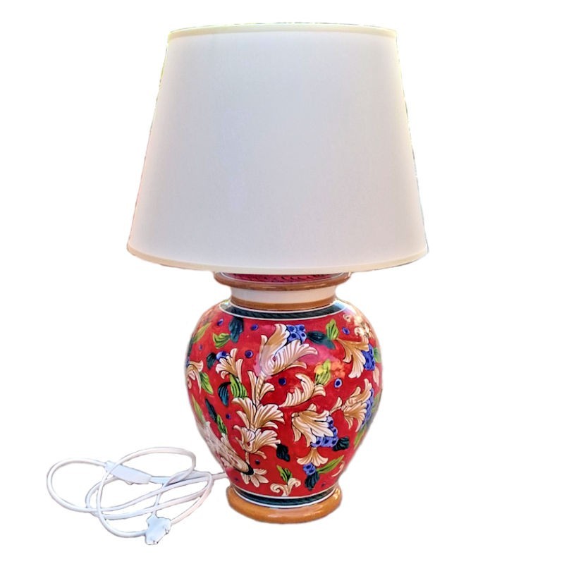 Deruta majolica ceramic lamp hand painted with artistic red decoration