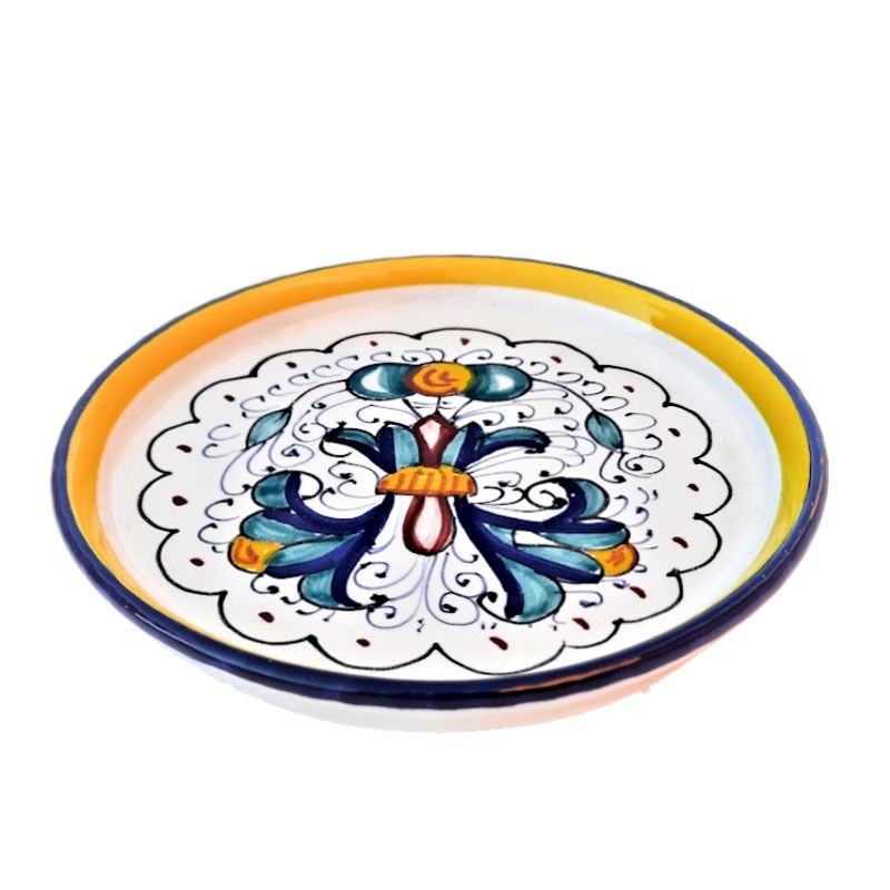 Sottobicchiere sottobottiglia ceramica maiolica Deruta dipinto a mano decoro Ricco Deruta Blu