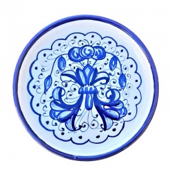 Coaster bottle ceramic majolica Deruta hand painted Rich Deruta Blue single color decoration