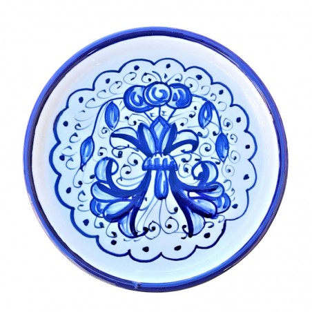 Sottobicchiere sottobottiglia ceramica maiolica Deruta dipinto a mano decoro Ricco Deruta Blu Monocolore