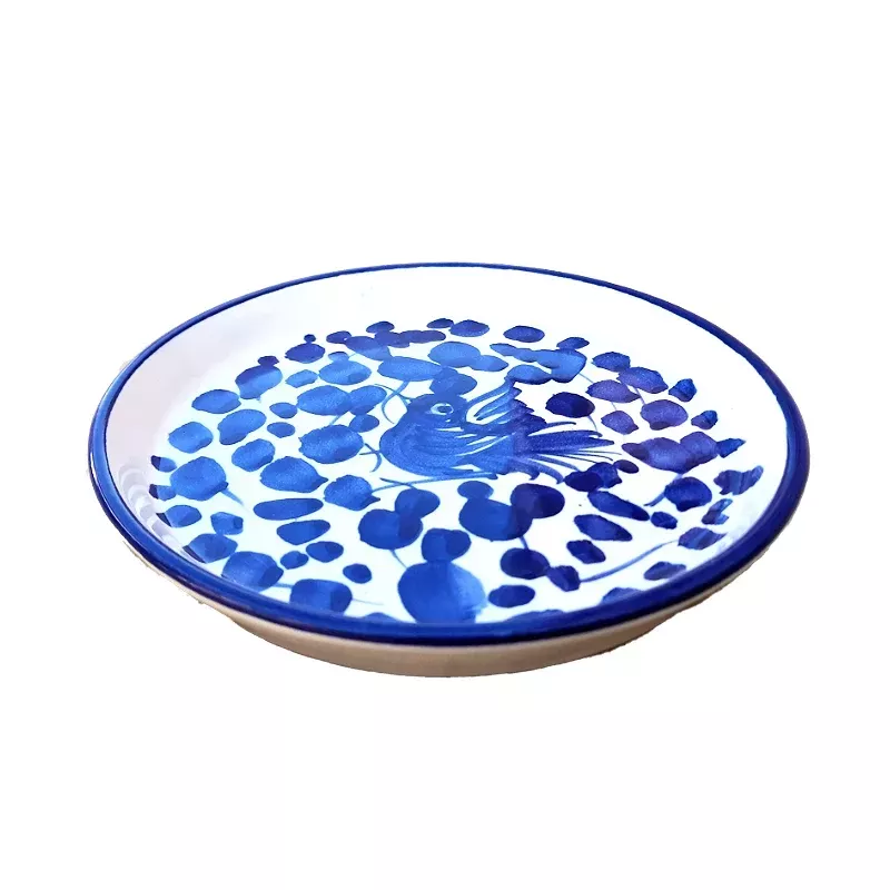 Sottobicchiere sottobottiglia ceramica maiolica Deruta dipinto a mano decoro Arabesco Blu
