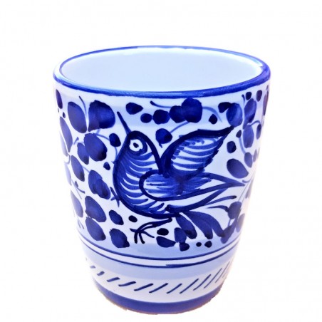 Bicchiere ceramica maiolica Deruta arabesco blu