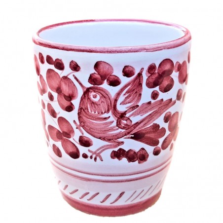 Bicchiere ceramica maiolica Deruta dipinto a mano decoro Arabesco Rosso
