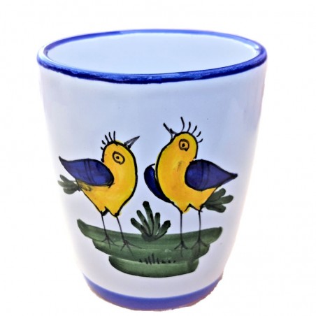 Bicchiere ceramica maiolica Deruta dipinto a mano decoro Uccellino