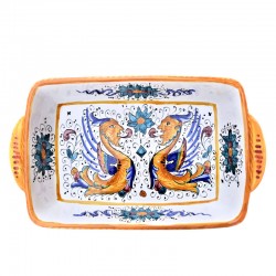 Pirofila da forno in ceramica maiolica Deruta dipinta a mano decoro Raffaellesco
