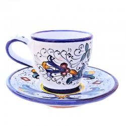 Coffee cup bar with saucer majolica ceramic Deruta rich Deruta blue