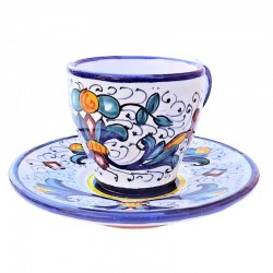 Tazzina caffè con piattino bar ceramica maiolica Deruta ricco Deruta blu