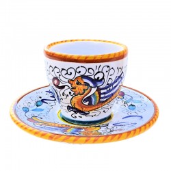 Coffee cup bar and saucer ceramic majolica Deruta hand painted Raphaelesque decoration