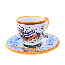 Coffee cup bar with saucer majolica ceramic Deruta raphaelesque