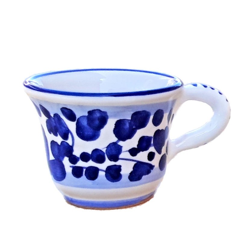 Coffee Cup ceramic majolica Deruta hand painted with blue Arabesque decoration CC 80
