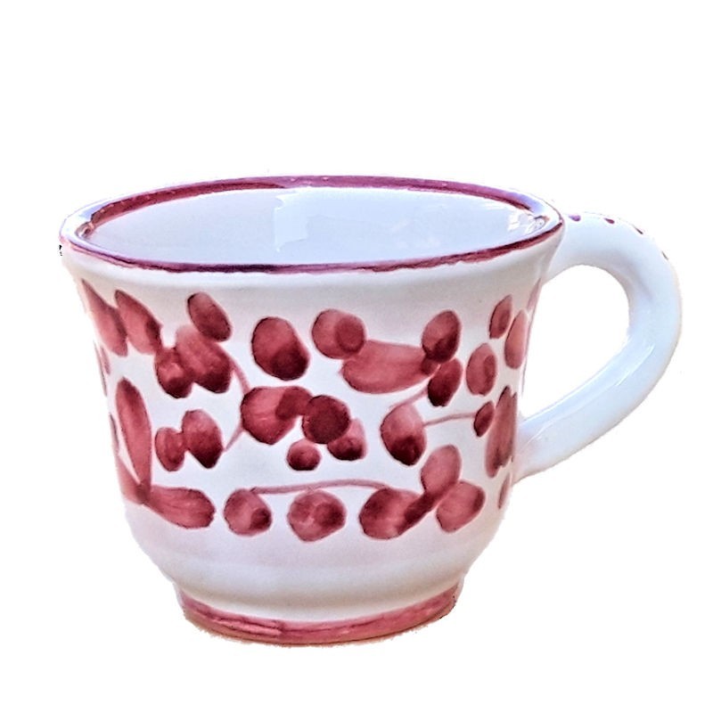Tazzina caffè ceramica maiolica Deruta arabesco rosso