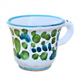 Coffee cup majolica ceramic green arabesque