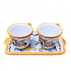 Coffee Service Deruta majolica ceramic hand painted with 2 cups and tray with raphaelesque decoration