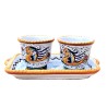 Servizio Caffè ceramica maiolica Deruta dipinto a mano con 2 tazze e vassoio decoro Raffaellesco