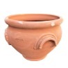 Round terracotta planter with handles and rosettes hand made
