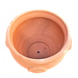 Round terracotta planter with rosette and handles handmade