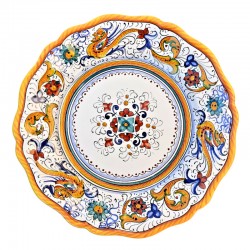 Scalloped table plate majolica ceramic Deruta raphaelesque floral doily
 Table plates-Dinner Plate cm 28,5
