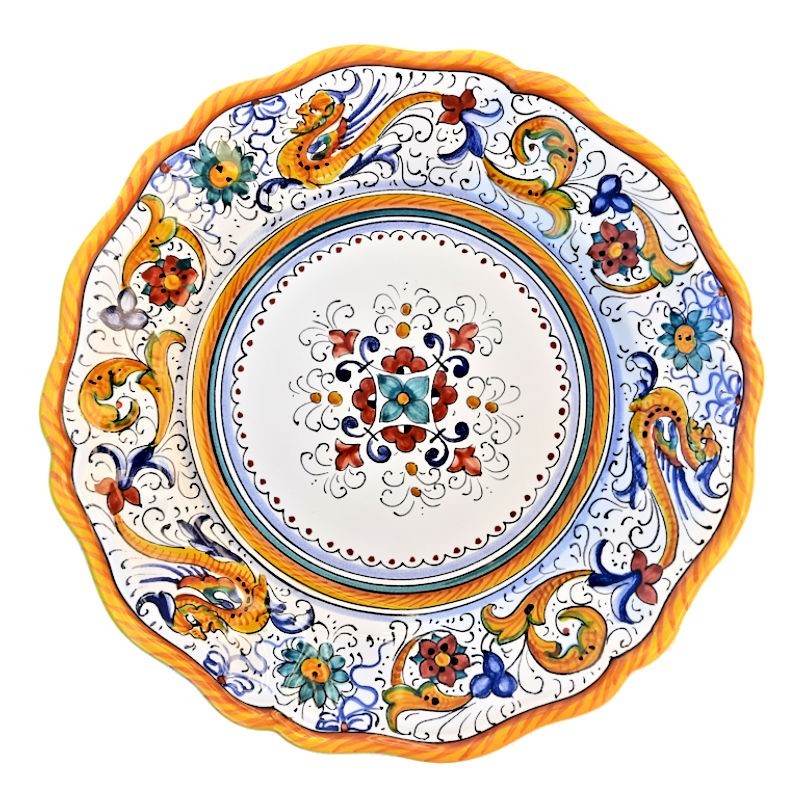 Scalloped table plate majolica ceramic Deruta raphaelesque floral doily