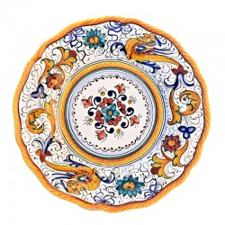 Piatto tavola ceramica maiolica Deruta dipinto a mano decoro Raffaellesco centrino smerlato
 Piatti da tavola-Piatto Dessert Cm. 23