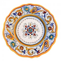 Piatto tavola ceramica maiolica Deruta dipinto a mano decoro Raffaellesco centrino smerlato
 Piatti da tavola-Piatto Fondo Cm. 25
