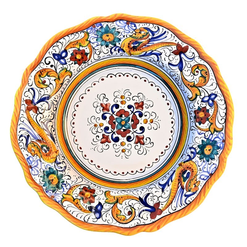 Piatto tavola smerlato ceramica maiolica Deruta raffaellesco centrino