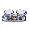 Servizio Caffè ceramica maiolica Deruta dipinto a mano con 2 tazze e vassoio decoro Ricco Deruta blu