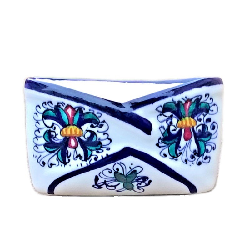 Portabiglietti ceramica maiolica Deruta dipinto a mano decoro Ricco Deruta Blu da tavolo