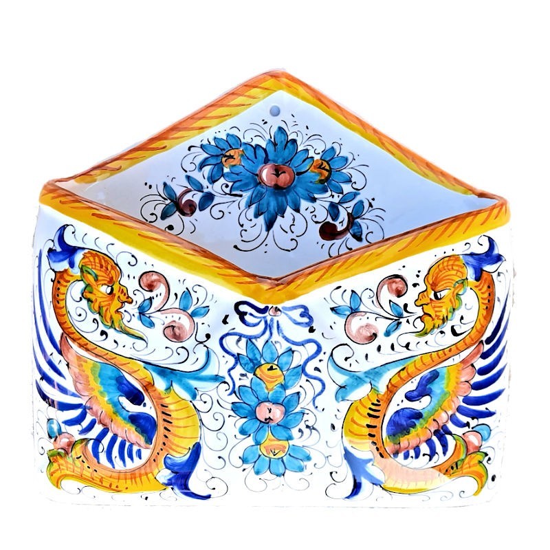 Portalettere ceramica maiolica Deruta dipinto a mano decoro Raffaellesco da parete