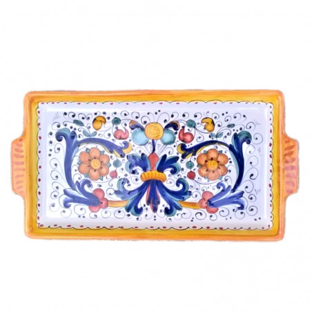 Rectangular Deruta ceramic majolica tray with rich Deruta Yellow decoration