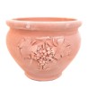 Round terracotta planter with cluster grapes and leaves handmade