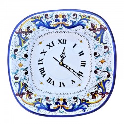 Orologio ceramica maiolica Deruta da parete dipinto a mano decoro Ricco Deruta Blu quadrato