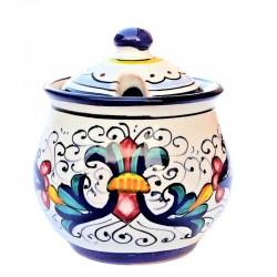 Sugar bowl Deruta majolica ceramic hand painted with Rich Deruta blue decoration