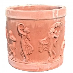 Cylindrical vase in terracotta with Putti hand made Cm. 50