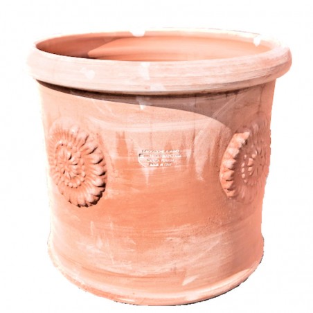 Cylindrical vase in Terracotta with roses hand made