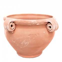 Round terracotta planter with 4 perforated curls and border hand made