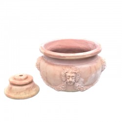 Terracotta footed vase with lion and festoon handmade