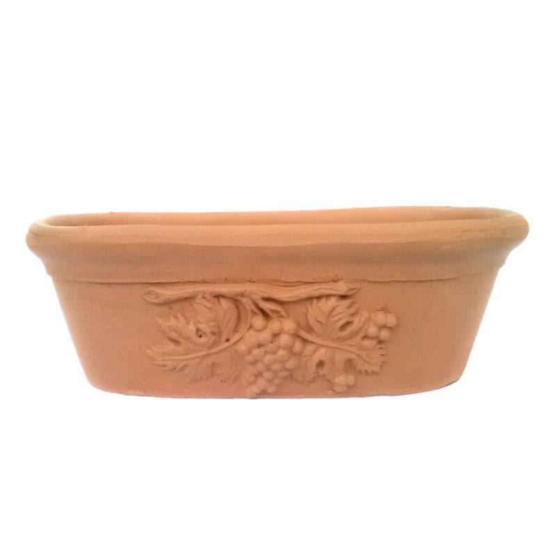 Piccolo vaso ovale terracotta Deruta per piante grasse aromatiche con grappolo uva